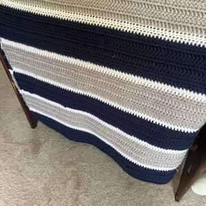 Striped Knit Blanket in Navy, White, and Gray